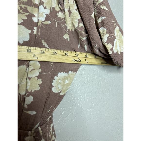 Calista Mauve Cream Floral Midi Dress Pockets Ruffle Detail FeminineSize Medium - Picture 4 of 8
